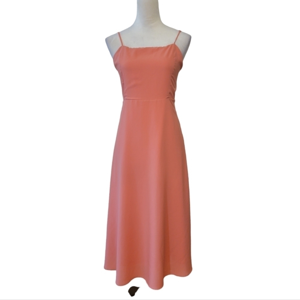 Aura Coral Midi Tie-Back Dress‎ Size Medium